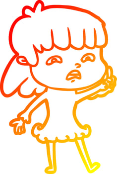 warm gradient line drawing cartoon worried woman vector
