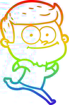 rainbow gradient line drawing cartoon happy man vector