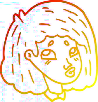 warm gradient line drawing cartoon face girl vector