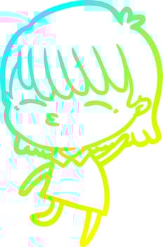 cold gradient line drawing cartoon woman vector