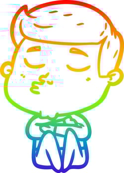 rainbow gradient line drawing cartoon model guy pouting vector