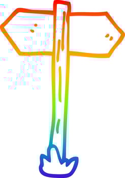 rainbow gradient line drawing cartoon painted direction sign posts vector