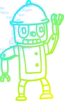 cold gradient line drawing cartoon robot waving vector