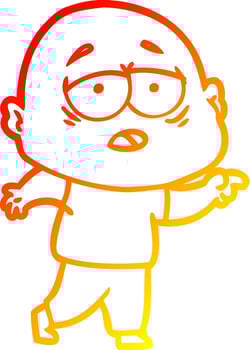 warm gradient line drawing cartoon tired bald man vector