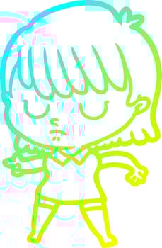 cold gradient line drawing cartoon woman vector