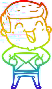 rainbow gradient line drawing cartoon man laughing vector