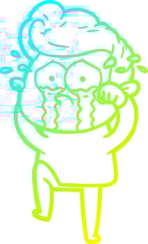cold gradient line drawing cartoon crying man vector