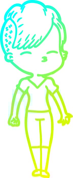 cold gradient line drawing cartoon squinting girl vector