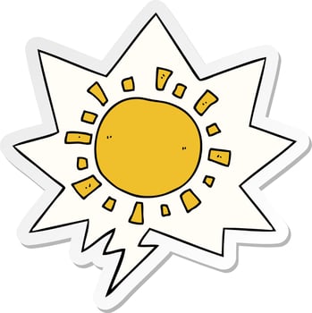 cartoon sun and speech bubble sticker vector