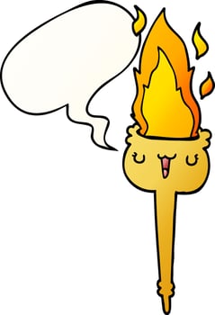 cartoon flaming torch and speech bubble in smooth gradient style vector