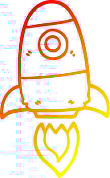 warm gradient line drawing cartoon space rocket vector