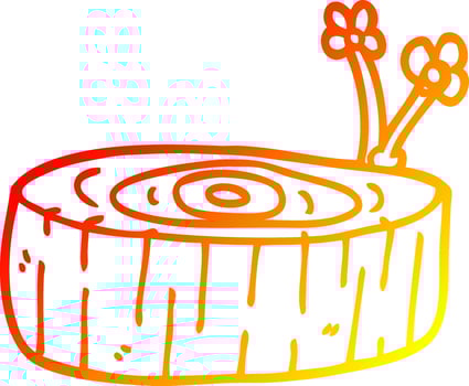 warm gradient line drawing cartoon tree log vector