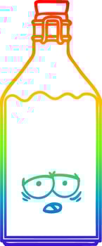 rainbow gradient line drawing cartoon old milk bottle vector