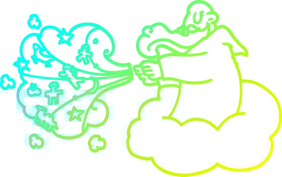 cold gradient line drawing cartoon god creating universe vector