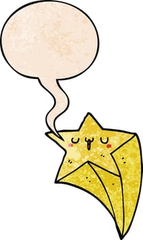 cartoon shooting star and speech bubble in retro texture style vector