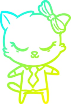 cold gradient line drawing cute cartoon business cat with bow vector