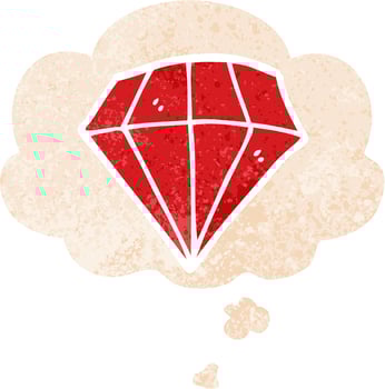 cartoon tattoo diamond and thought bubble in retro textured style vector