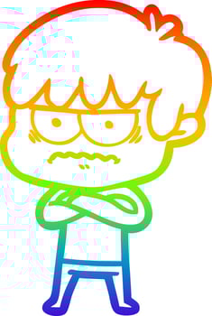 rainbow gradient line drawing annoyed cartoon boy vector