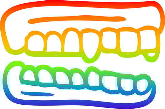 rainbow gradient line drawing cartoon false teeth vector