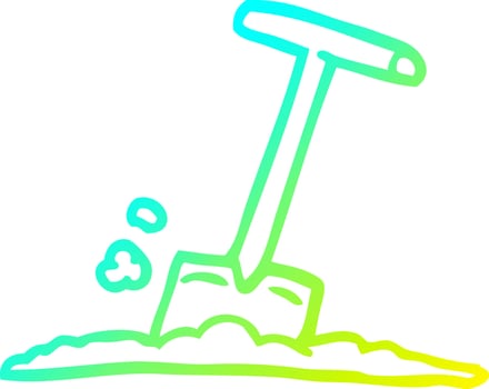 cold gradient line drawing cartoon shovel in dirt vector