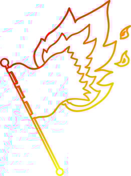 warm gradient line drawing cartoon burning flag vector