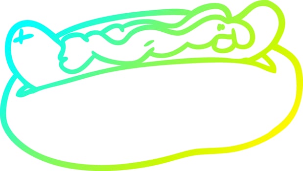 cold gradient line drawing hotdog with mustard and ketchup vector