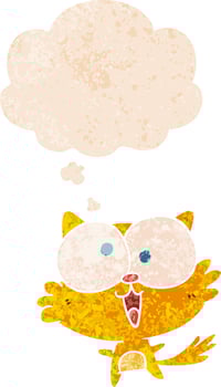crazy cartoon cat and thought bubble in retro textured style vector