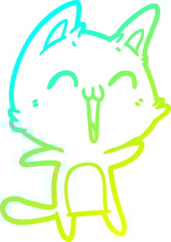 cold gradient line drawing happy cartoon cat vector