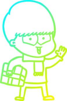 cold gradient line drawing cartoon happy boy vector