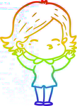 rainbow gradient line drawing cartoon woman vector