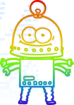 rainbow gradient line drawing happy carton robot with light bulb vector