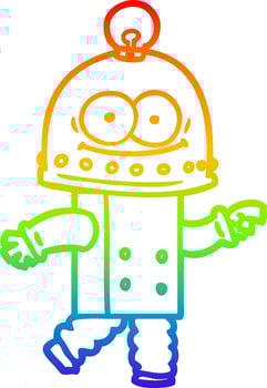 rainbow gradient line drawing happy carton robot with light bulb vector