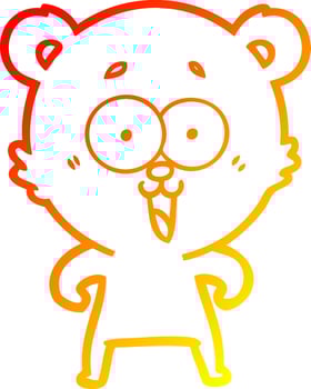 warm gradient line drawing laughing teddy  bear cartoon vector
