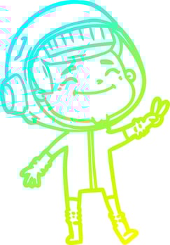 cold gradient line drawing happy cartoon astronaut vector