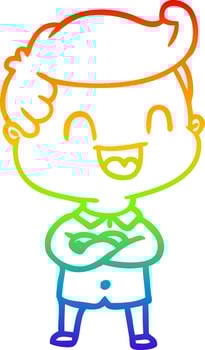 rainbow gradient line drawing cartoon happy man vector