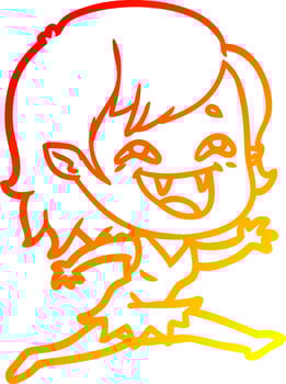 warm gradient line drawing cartoon laughing vampire girl vector