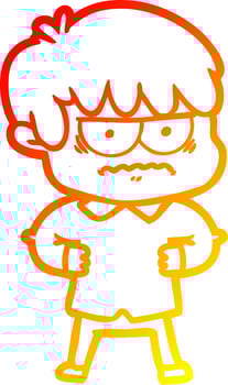 warm gradient line drawing annoyed cartoon boy vector