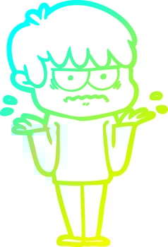 cold gradient line drawing annoyed cartoon boy vector