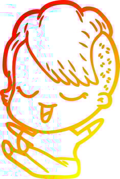 warm gradient line drawing happy cartoon girl vector