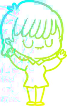 cold gradient line drawing cartoon woman vector