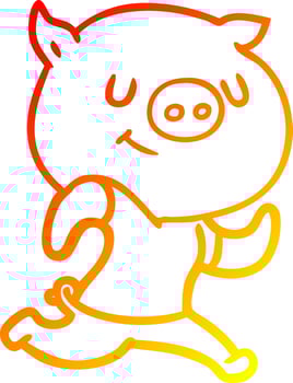 warm gradient line drawing happy cartoon pig running vector