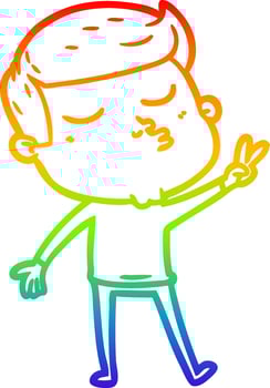 rainbow gradient line drawing cartoon model guy pouting vector