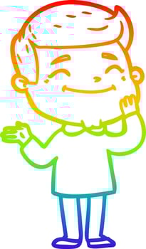 rainbow gradient line drawing happy cartoon man vector