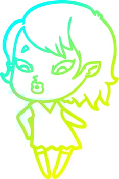 cold gradient line drawing cute cartoon vampire girl vector