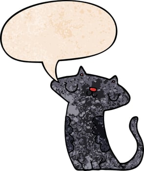 cartoon cat and speech bubble in retro texture style vector