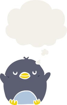 cartoon penguin and thought bubble in retro style vector