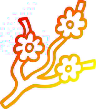 warm gradient line drawing cartoon branches with flowers vector