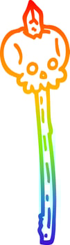 rainbow gradient line drawing cartoon skull on spike vector