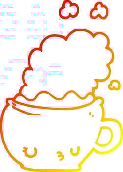 warm gradient line drawing cute cartoon coffee cup vector
