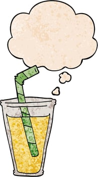 cartoon fizzy drink and thought bubble in grunge texture pattern style vector